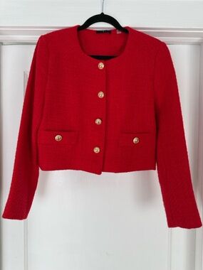 Tahari Red Cropped Button-Front Women's Jacket